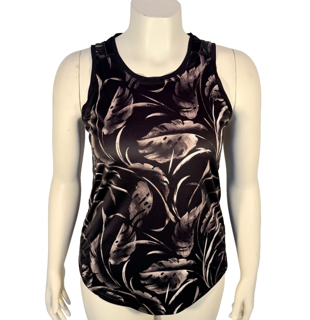 Tek Gear Athletic Tank Top Womens M Black Tank Tropical Print Vented Neck